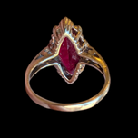 10K Gold Red Synthetic Ruby Marquise Cut Gemstone Ring Vintage