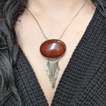 Mexico Sterling Silver Carnelian Cabochon Pendant or Brooch Signed