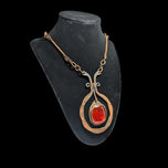 Mid-Century Modernist Artist Rafael Alfandary Red Glass & Brass Pendant Necklace: Canada