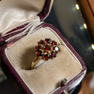 14K Yellow Gold and Garnet Cluster Ring 8 1/2