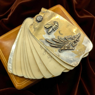 Antique Brass Memorandum Notebook "Aide-Mémoire" Art Nouveau Bee & Floral Vellum Pages