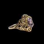 14K Yellow Gold Open Work / Filigree Amethyst Ring Size 6