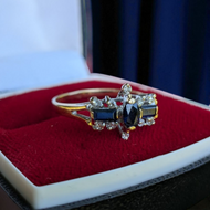 10K Yellow Gold Diamond & Sapphire Ring Size 7 1/4