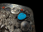 Vintage Southwestern Turquoise & Coral Chief Belt Buckle With Buffalo Nickels