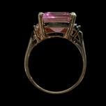 10K Yellow Gold Square Cut Pink Tourmaline and Diamond Ring Size 5 1/4