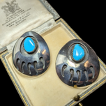 Large Sterling Silver Bear Paw Turquoise Stud Earrings