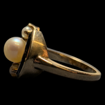Vintage Art Deco 10K Gold and Pearl Enamelled Ring Size 6
