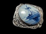 .800 Silver Delft Holland Windmill Brooch with Filigree Setting