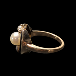 Vintage Art Deco 10K Gold and Pearl Enamelled Ring Size 6