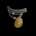 .875 Silver Modernist Drop Chain Sterling Brooch With Yellow Agate USSR Soviet