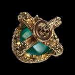 9K Yellow Gold British Royal Crown 3-D Pendant / Charm with Green Chalcedony