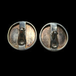 Extra Large 3D Mexican Round Silver Disc Clip-On Earrings 1980s by TANE