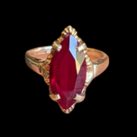 10K Gold Red Synthetic Ruby Marquise Cut Gemstone Ring Vintage