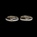 14K Yellow Gold & White Gold Two Tone Diamond Huggy Hoop Earrings