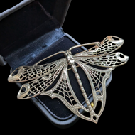Sterling Silver Large Oversized Dragonfly Statement Brooch Art Nouveau Style