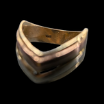10K Tri Gold White Yellow and Rose Gold Triple Chevron Style V Ring Size 6.5