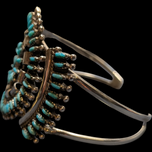 Sterling Silver Native American Turquoise Cluster Needlepoint Cuff Bracelet Signed GF