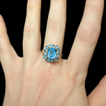 10K Yellow Gold Emerald Cut Blue Topaz Cocktail Ring Size 7 3/4