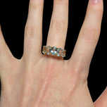 14K Yellow Gold Oval Cut 5 Stone Aquamarine Ring Size 6.5