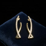 Large 14K Yellow Gold Diamond Twist Drop Stud Earrings