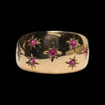 14K Yellow Gold Ruby Starburst Cluster Thick Band Ring Size 7 3/4