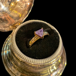 14K Gold Triangle Cut Purple CZ Ring Size 5.5