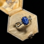 10K White Gold Synthetic Star Sapphire & Diamond Ring Size 5.5