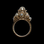 10K Yellow Gold Chunky Pearl Cluster Cocktail Ring Size 5 1/4