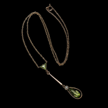 Edwardian 9CT Gold Peridot and Seed Pearl Lavalier Necklace