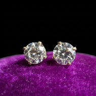 14K Yellow Gold Diamond Solitaire Stud Earrings 1.54 CT Total Weight Screw Backs