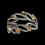 Modernist Abstract Sterling Silver & Tiger's Eye Leaf Cuff Bracelet Mexico