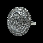 9K White Gold Diamond Round & Baguette Cut Cluster Cocktail Ring Size 6