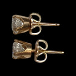 14K Yellow Gold Diamond Solitaire Stud Earrings 1.03 CT Total Weight