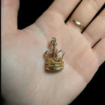 9K Yellow Gold British Royal Crown 3-D Pendant / Charm with Green Chalcedony