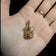 9K Yellow Gold British Royal Crown 3-D Pendant / Charm with Green Chalcedony
