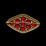 Antique Czech Filigree Brooch With Red Glass Crystals