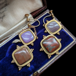 Antique Victorian Scottish Pebble Jewelry Agate Specimen Gold Filled Screwback Earrings