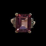10K Yellow Gold Square Cut Pink Tourmaline and Diamond Ring Size 5 1/4