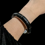 Sterling 950 Silver Black Onyx Wide Heavy Inlaid Mexican Bracelet