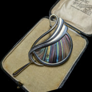 Sterling Silver Art Nouveau Style by Artist Pat Cheney Brooch with John Ditchfield Glass