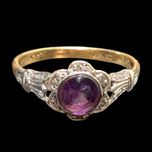 Antique 10K Gold and Platinum Amethyst and Diamond Ring 6.5