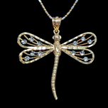 14K Yellow Gold Dragonfly Diamond Etched Statement Necklace