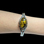 Sterling Silver Split Shank Amber Cuff Bracelet With Floral Motif