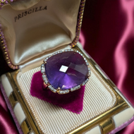 18K Yellow Gold Amethyst and Diamond Statement / Cocktail Ring Size 6 3/4