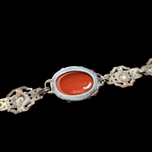 Art Deco Carved Glass & Marcasite Panel Link Bracelet Sterling Silver
