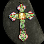 Large Antique Italian Micro Mosaic Cross Pendant - Pope Photo