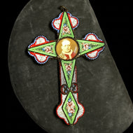Large Antique Italian Micro Mosaic Cross Pendant - Pope Photo