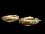 14K Yellow Gold Chunky Textured Hoop Earrings with Line Etching