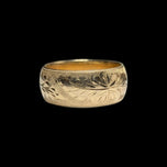 14K Yellow Gold Floral/ Leaf Etched Thick Band Size 7 1/4 8mm