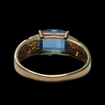 14K Gold Blue Topaz and Diamond Ring Checkerboard Cut Size 7 3/4